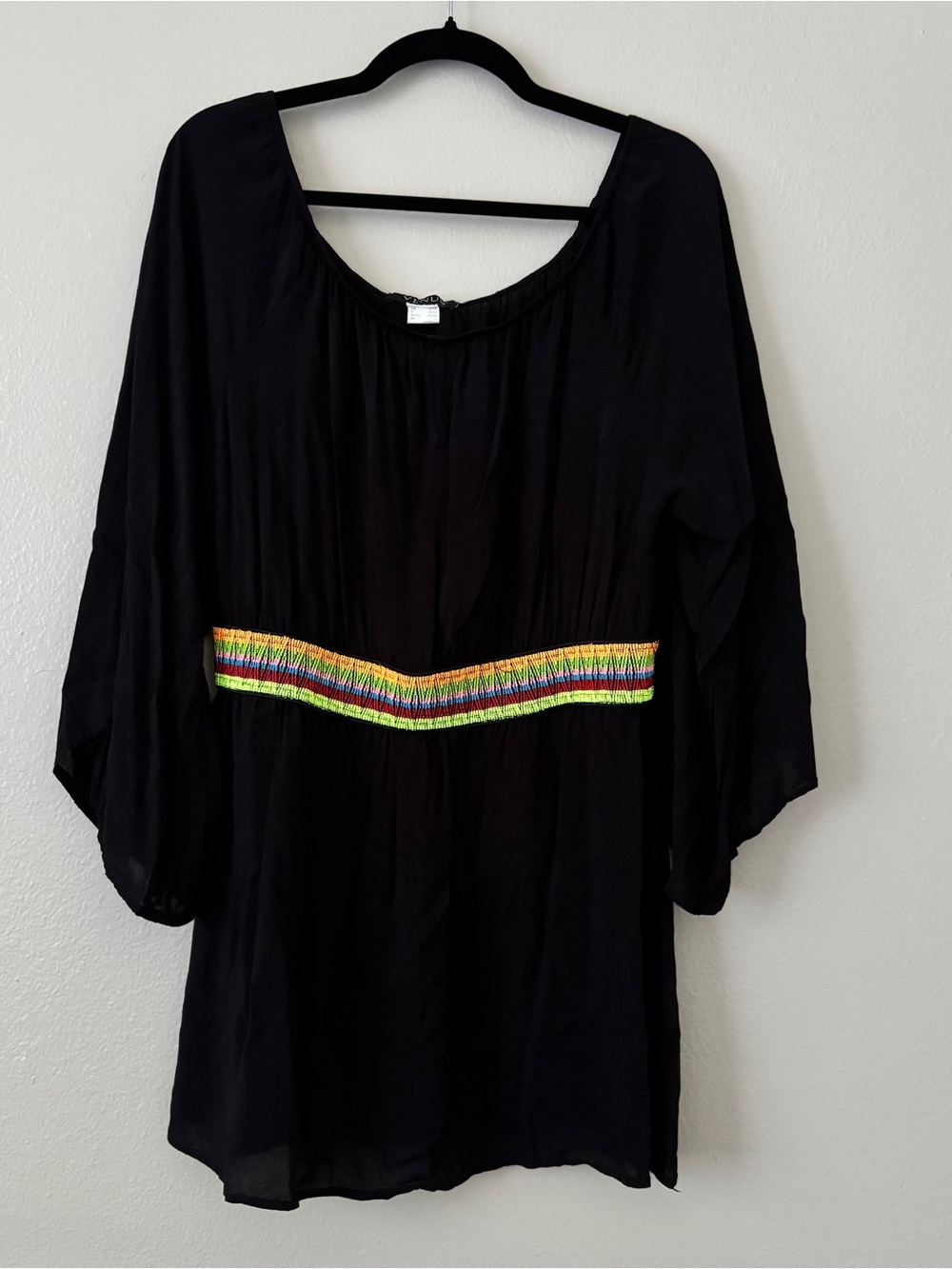 VENUS Black Tunic with Rainbow Waist Beaded Embroidery Size L